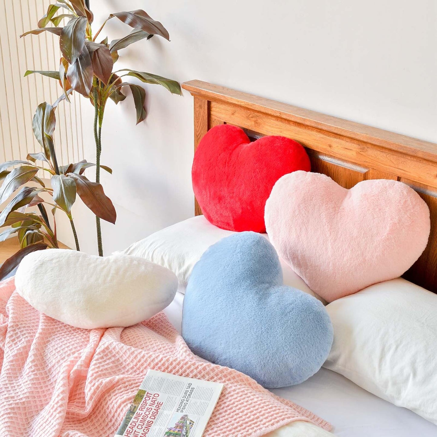 XVTRU Dusty Blue Heart Pillows, Cute Heart Decorative Pillow, Heart Shaped Throw Pillows for Bed, Faux Rabbit Fur Plush Hoom Decor Pillow Cushion for Chair Sofa Living Room (Medium-15.7"x11.8")