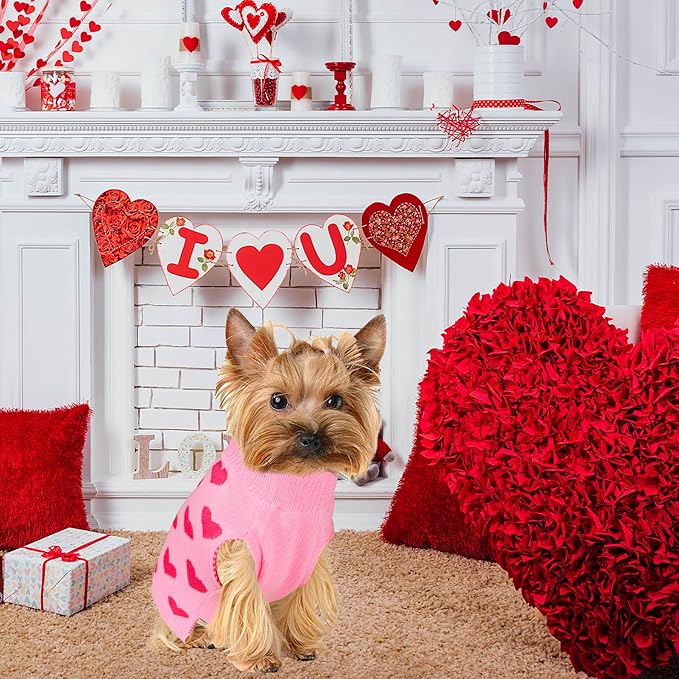 GOYOSWA Valentine Dog Sweater Dog Valentines Clothes Outfit Knitted Heart Sweater for Small Medium Large Dogs Pets (Pink, Small)