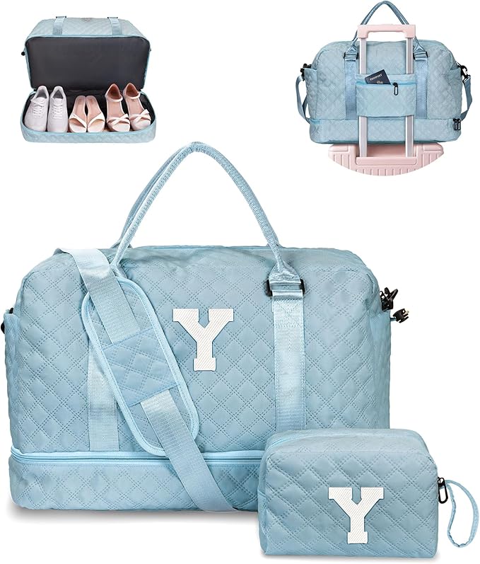 Vogewood Duffle Bag for Women - Personalized Weekender with Shoulder Strap for Overnight Trips, Water-Resistant Pocket for Makeup, Travel Bag Gift for Sister or Friend