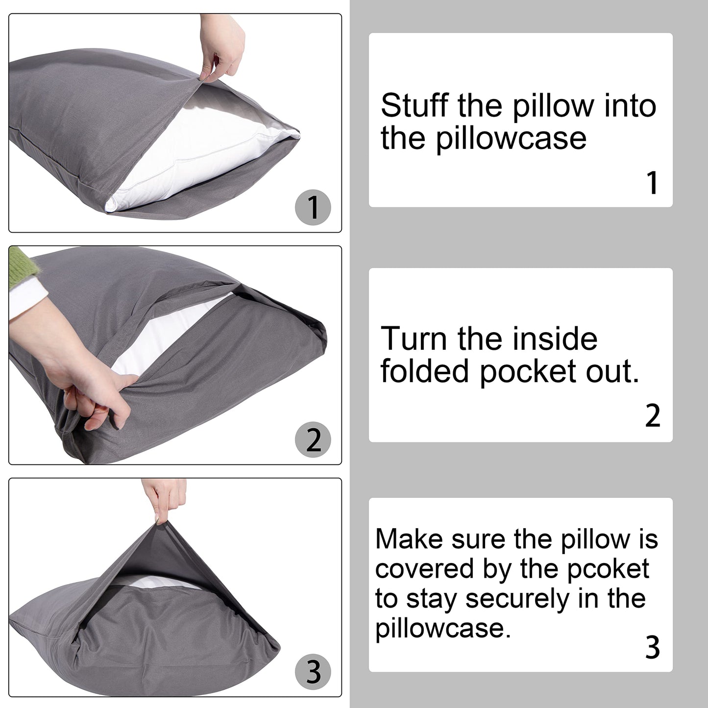 NTBAY Egyptian Cotton Body Pillowcase - 500 Thread Count Cotton Body Pillow Cover - Soft and Breathable Envelope Closure Body Pillowcase for Adults, 20x54 Inches, Charcoal Grey