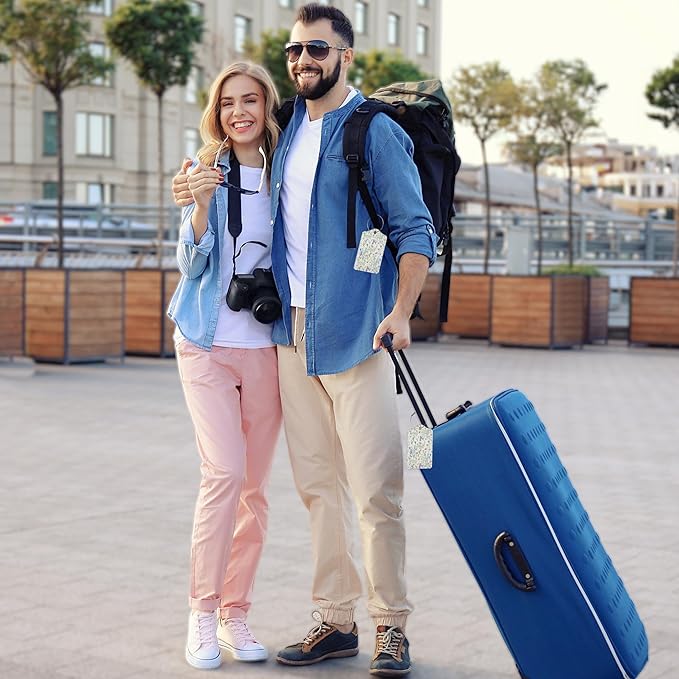 2 Pack Luggage Tag for Suitcase, Retro Lavender Leather Bag Tags Identifiers Privacy Cover ID Label with Durable Steel Loop for Women Men Kids Girls Travel