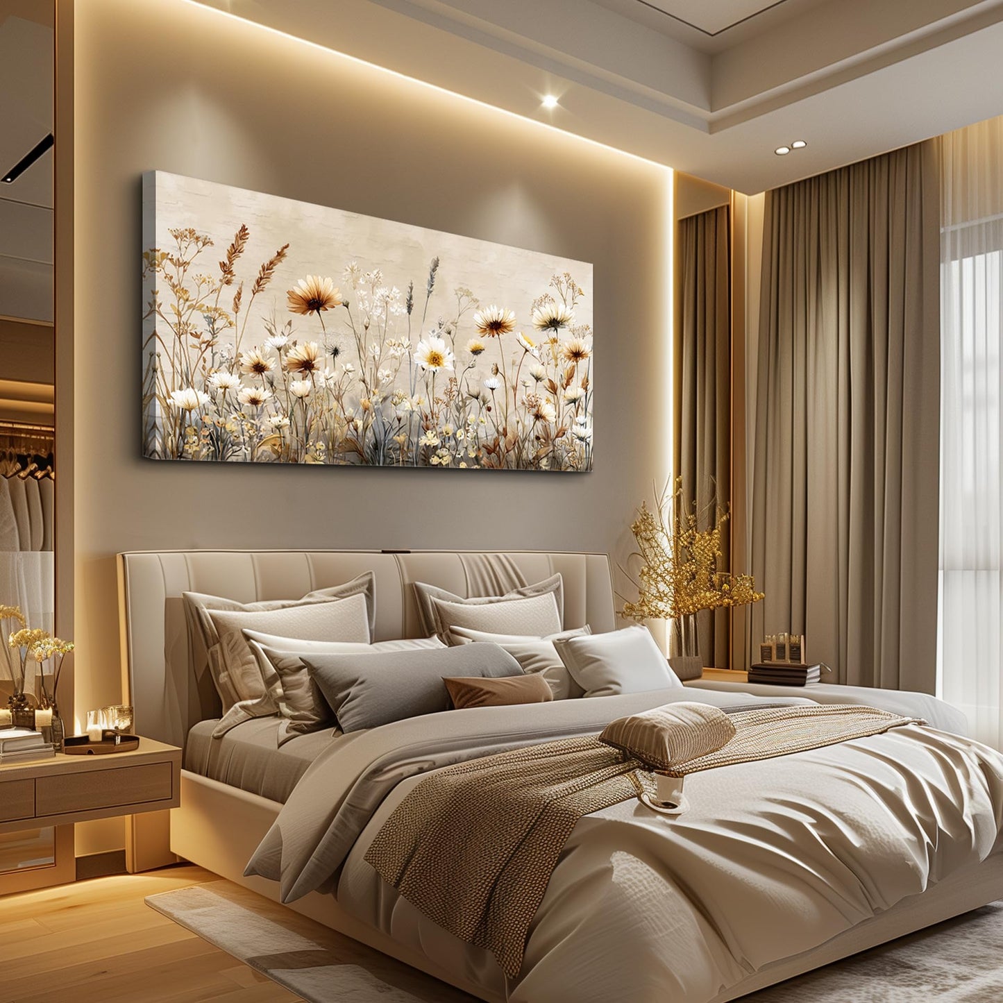 XIGUANGART Floral Wall Art, Large Wall Art, Flower Pictures Wall Decor, Elegant Meadow Wildflowers Art Prints, Nature Aesthetic Paintings for Living Room Bedroom Bathroom Kitchen Farmhouse 20"x40"