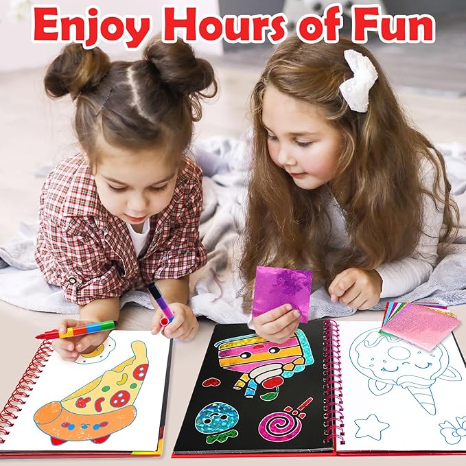 FUNNYB&G Foil Art Craft for Kids - Christmas Crafts Gift Party Favors Stocking Stuffers for Kids Fun Art Supplies Creative Birthday Gift Travel Toys for Girls Boys 4 5 6 7 8 9 Years Old (Food)