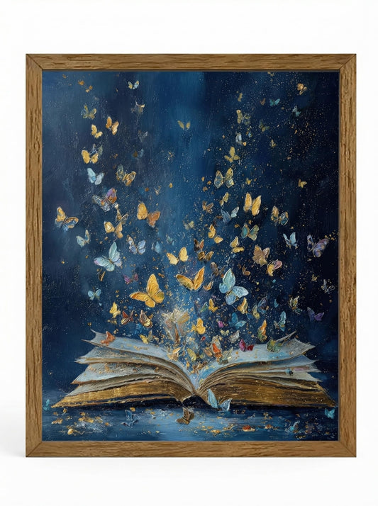HYFBH Framed Colorful Butterfly & Magical Book Canvas Print Wall Art Fantasy Butterflie Emerging From Book Posters Modern Aesthetic Art for Bedroom Dorm Library Reading Room 12x16 Inch Ready to Hung