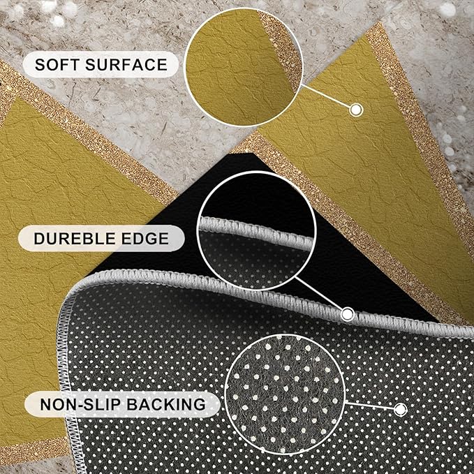 Geometric Marble Area Rugs for Living Room Black Gold Marble Rug Triangular Geometric Carpet Modern Minimalist Door Mat for Bedroom Hardwood Floors 4x6ft