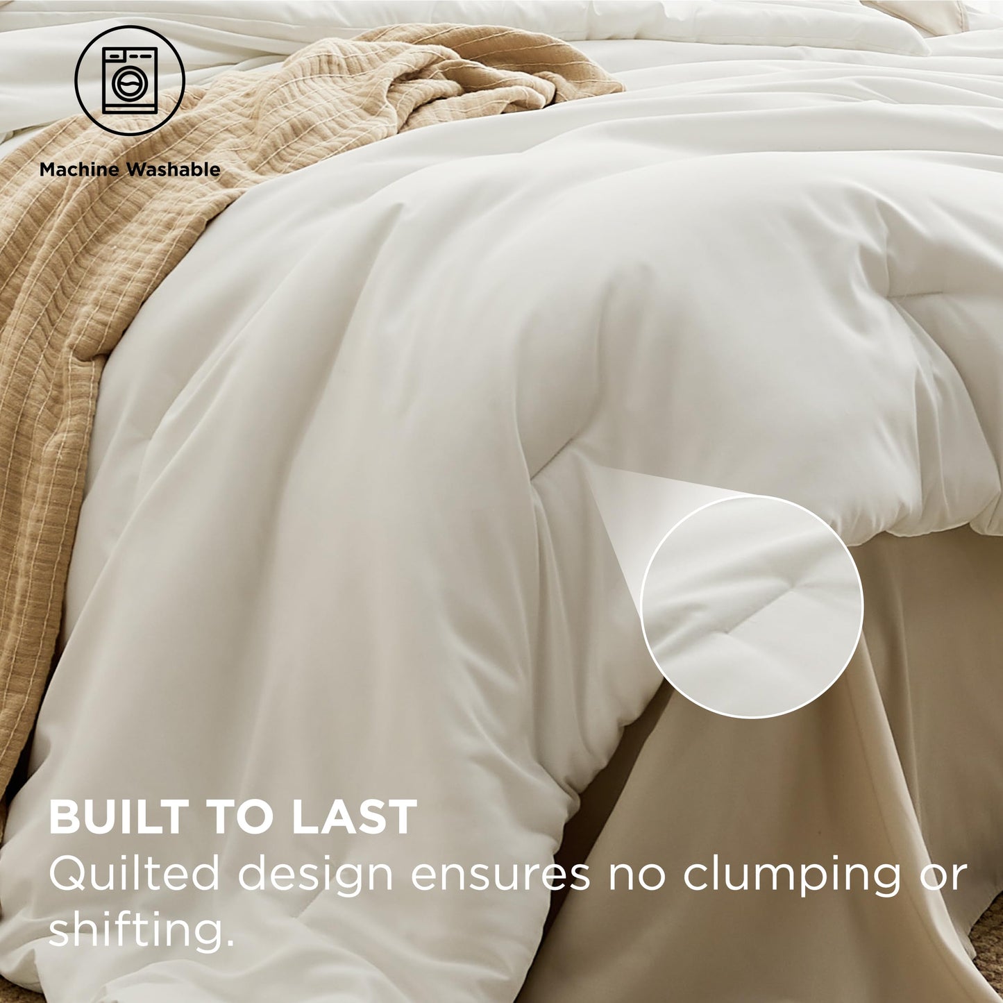 Bedsure Queen Comforter Set - 7 Pieces White Queen Bedding Set for All Seasons, Boho Contrasting Design Bed in a Bag with Comforter, Sheets, Pillowcases & Shams