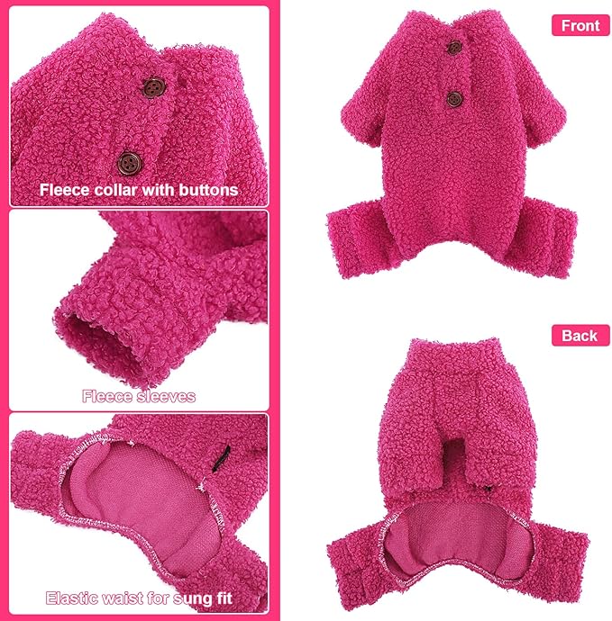 Dog Sweaters for Small Dogs Winter Dog Pajamas Sized Dogs Boy Girl Fleece Pet Clothes Puppy Outfit 4 Legs Jumpsuits for Chihuahua Yorkie Cat Apparel (Rose, X-Small)
