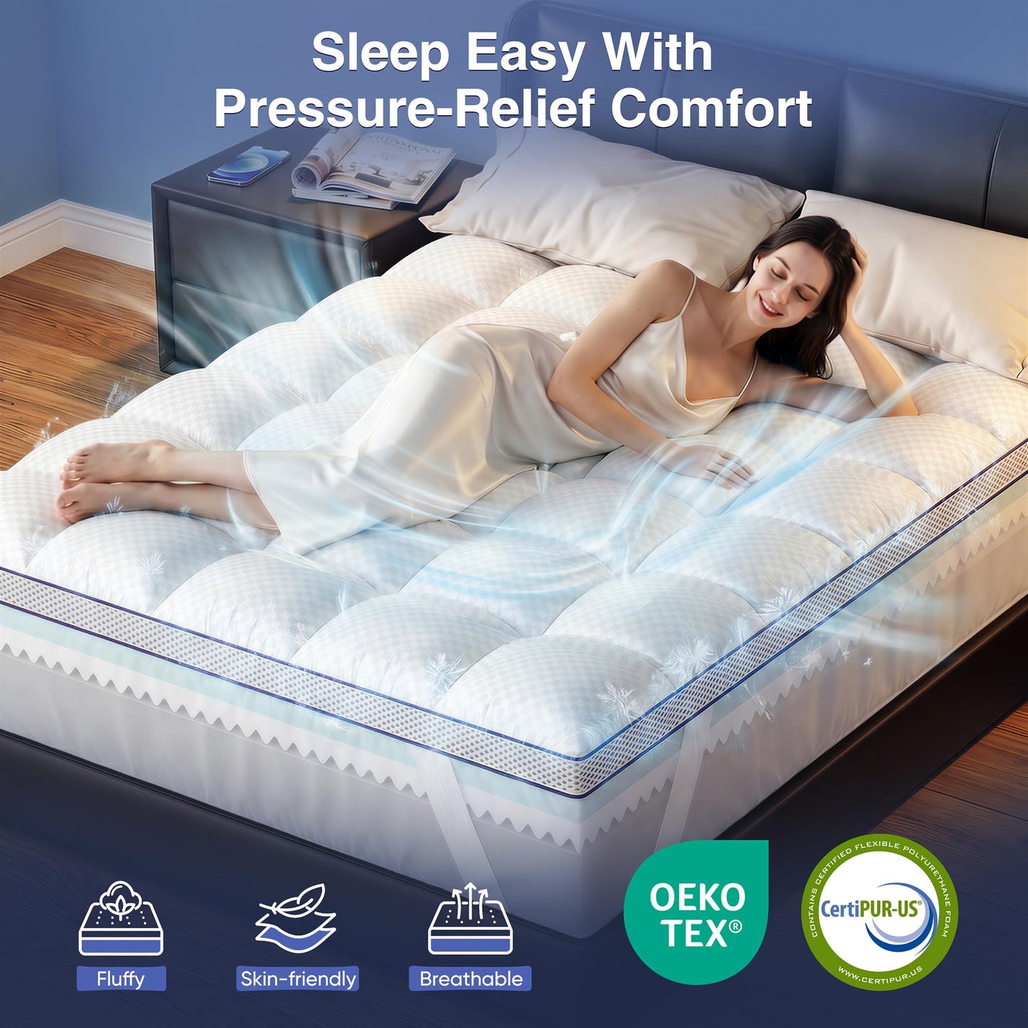 Queen Mattress Topper, 4.5 Inch Memory Foam Mattress Topper for Back Pain & Pressure Relief - 2.5" Cooling Memory Foam Soft and Supportive + 2" Pillow Top Mattress Pad Cover, with 8-21" Deep Pocket