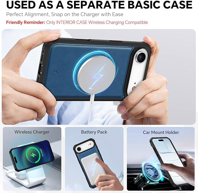 TUCCH Detachable Case Wallet for iPhone Air (6.5") 2025, Wrist Strap | 4 Card Slots RFID Blocking | Wireless Charging | Stand | 2-in-1 Magnetic | PU Leather | Shockproof Folio Cover | Light Blue