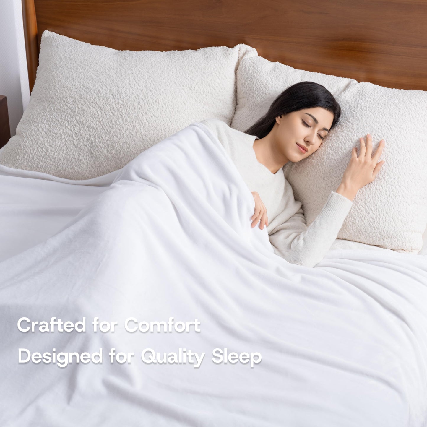 Sushing Luxury Fleece Warm Blanket, Soft Lightweight Velvety Plush Blanket for Sofa and Bed, Cozy Comfy for All Seasons(True White, 90×90 Inches)