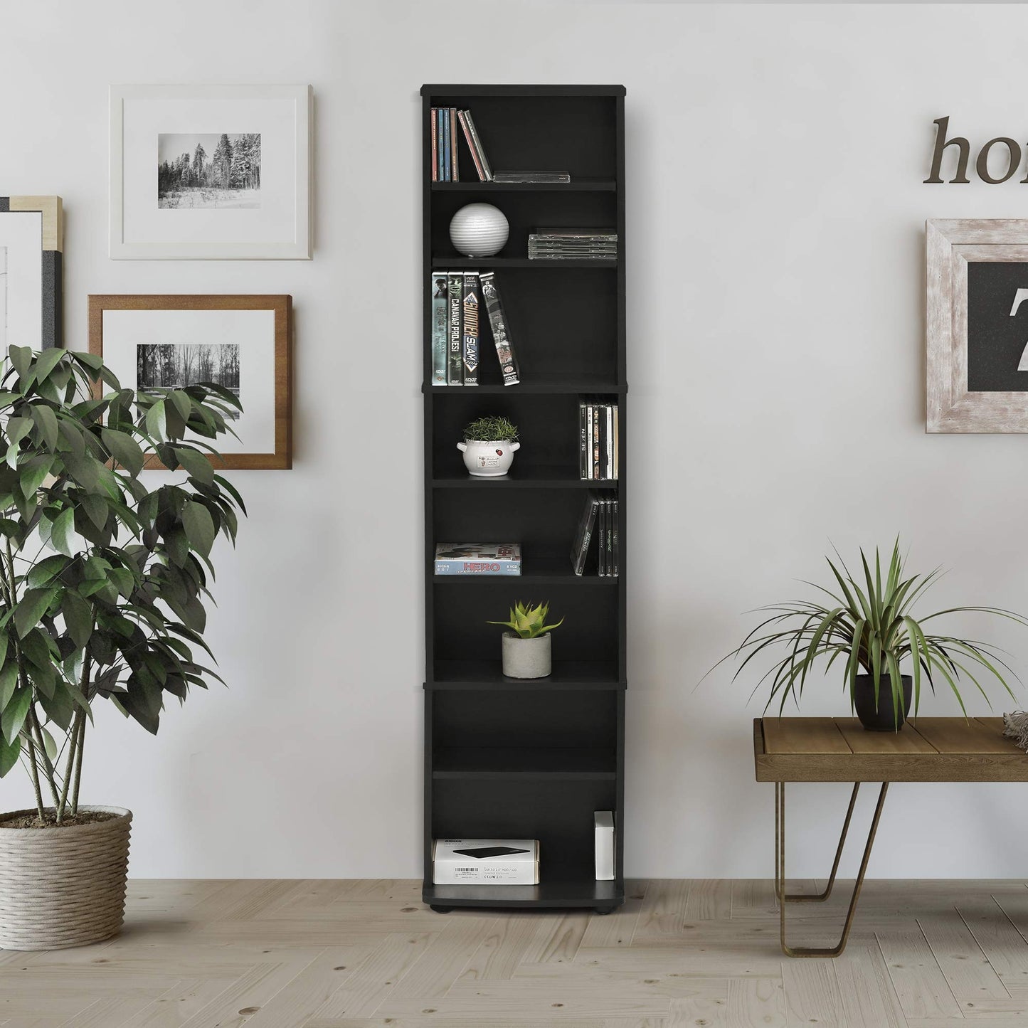 Furinno JAYA DVD Shelf, 8-Tier Tall Narrow CD Rack, Media Shelf with Adjustable Shelves, DVD Storage Cabinets for CD Blueray Game Disc, Easy Assembly, for Living Room, Home Office, Espresso