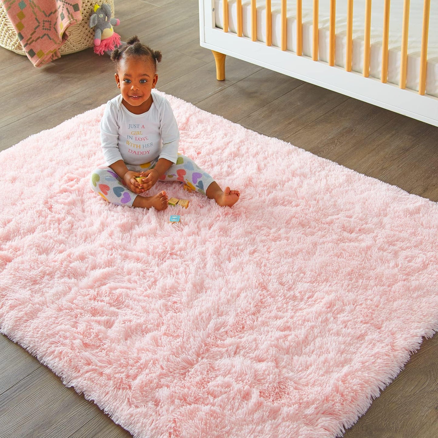 Ophanie Pink Area Rugs for Bedroom Girls, 5x8 Kids Fluffy Fuzzy Furry Shag Carpet, Plush Soft Cute Baby Shaggy Bedside Indoor Floor Rug for Teen Dorm Decor, Nursery with Over 99 pcs Pile fibers