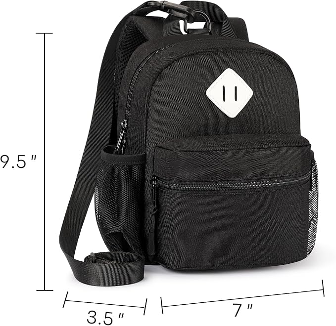 STEAMEDBUN Toddler Backpack Leash - Anti-Lost Harness Backpack for Boys Girls - 1-3 Years, Modern, Unisex, Black, 9.5" x 7" x 3.5", 5L, Polyester, Zipper, Solid, 4 Pockets, Machine Wash