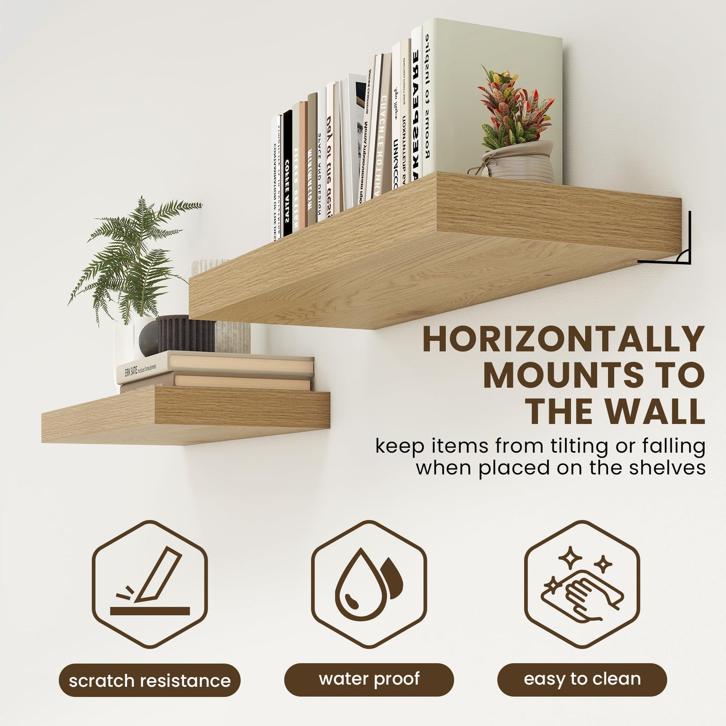 FLYJOE 20 Inch Floating Shelves, 12 Inch Deep Floating Shelves Set of 2, 20''W x 12''D Oak Shelves for Wall, Bathroom Available, Engineered Wood, Mounting Hardware Included