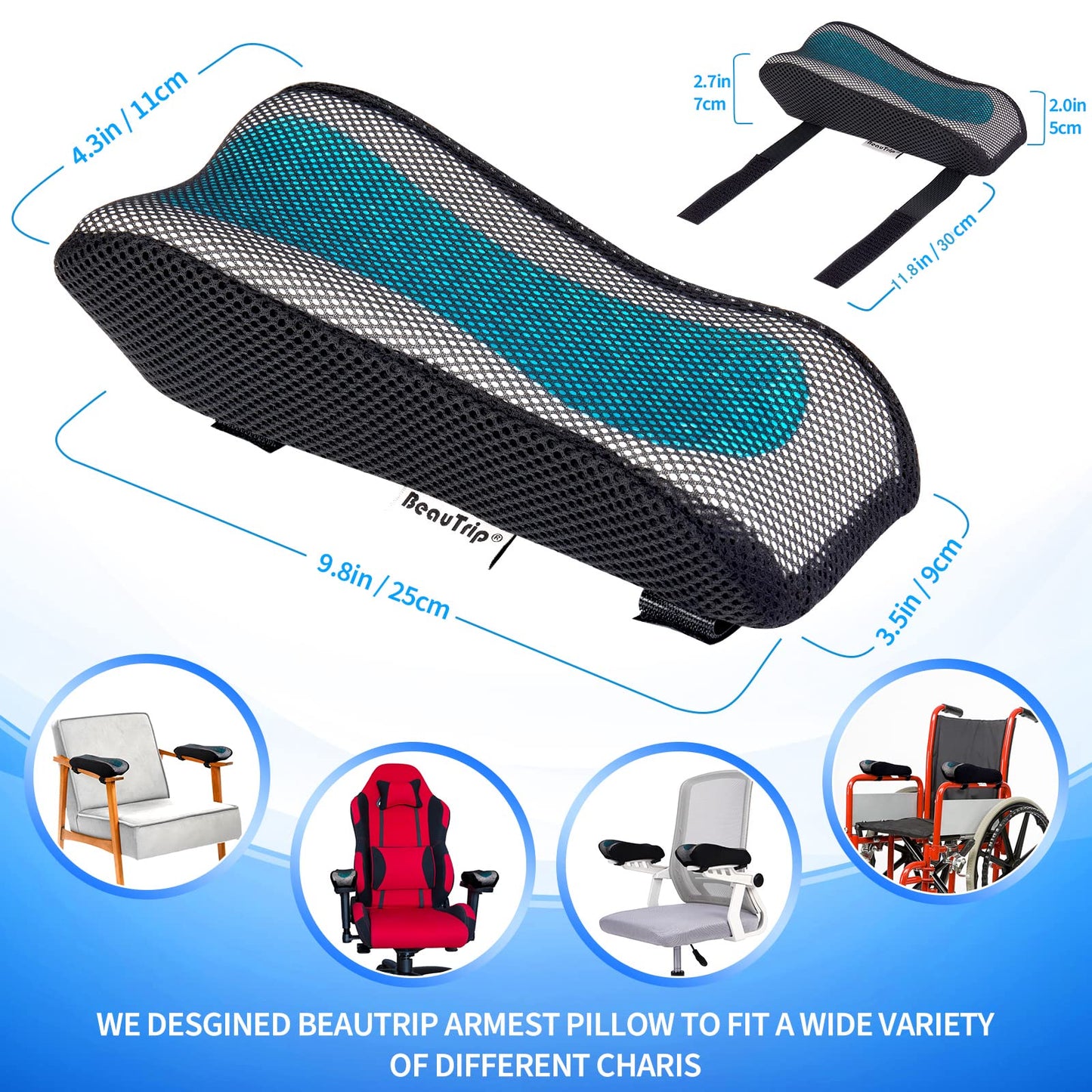 BEAUTRIP Ergonomic Armrest Pads- Office Chair Arm Rest Cover Pillow - Elbow Support Cushion for Computer, Gaming and Desk Chairs (Set of 2, Mesh Cover)