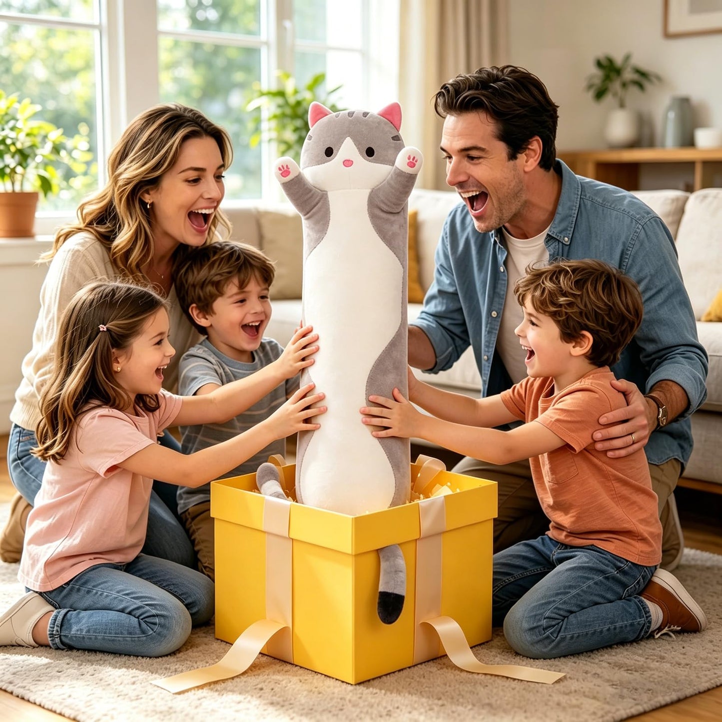 shangman Lovely Plush Cat Doll Cute Cartoon Soft Stuffed Kitten Pillow Long Throw Sleeping Toy Gift for Kids Girlfriend Multiple Size (Grey,50cm/19.6in)
