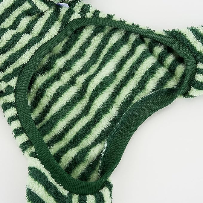 XPUDAC Stripe Dog Sweater Fleece Dog Pajamas Winter Pet Clothes for Small Medium Dogs Girl Boy Doggy Apparel for Cold Weather, Stripe Green, XL