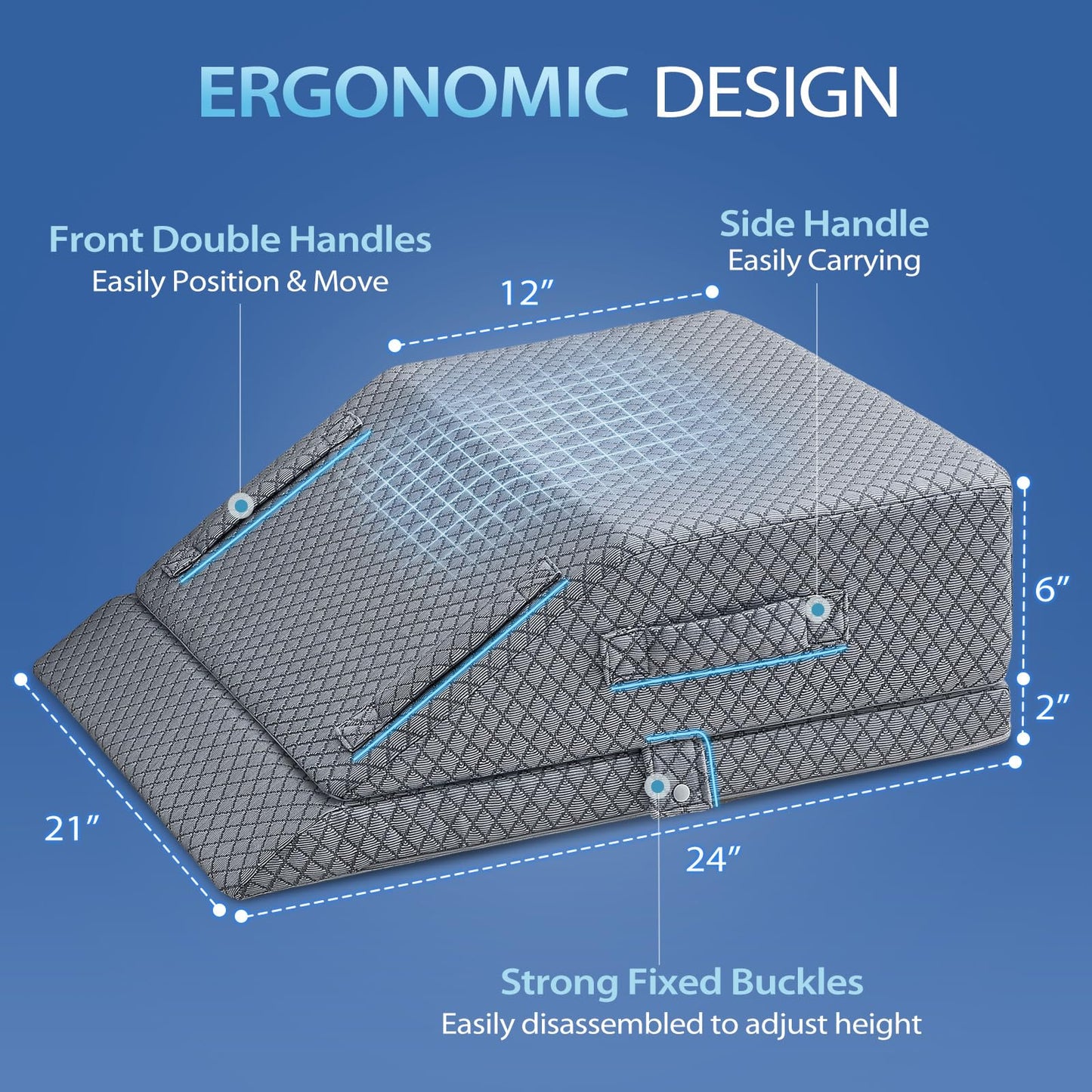 Wellsin 2 Height Adjustable Wedge Leg Pillow for Elevation, Memory Foam Leg Elevation Pillows for Swelling with 3 Handles and Washable Cover