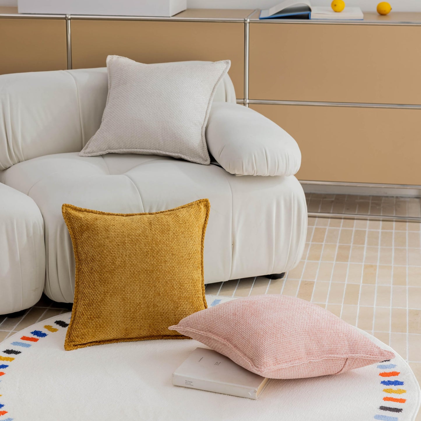 Home Brilliant White Euro Shams Set of 2 24x24 Throw Pillow Covers Chenille Decoration Striped Waffle Euro Throw Pillow Sham Couch Cushion Cover for Teen Girls, 24 x 24 inch, White