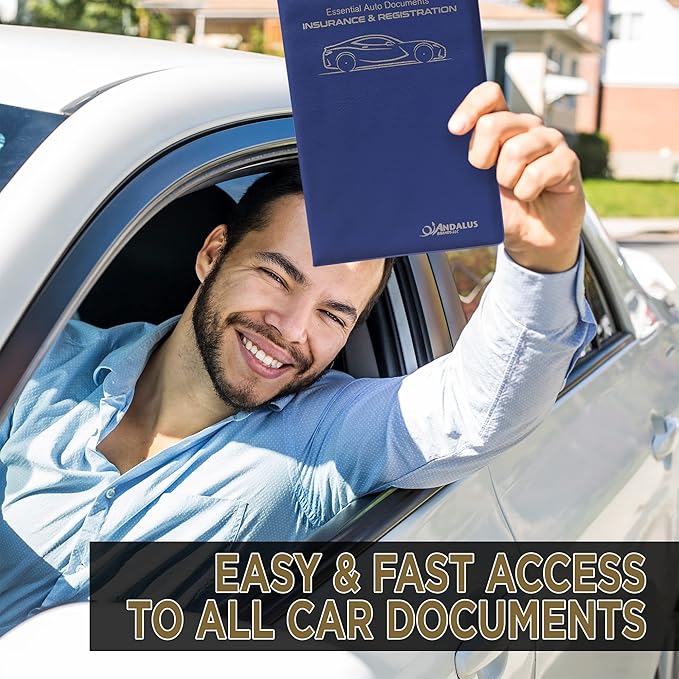 Andalus Auto Registration & Insurance Card Holder Pack of 2, Waterproof Essential Car Registration Holder with Hook & Velcro Closure, Perfect for Every Vehicles Glove Boxes (Blue - 9.5" x 5.15")