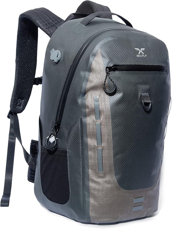 Submersipack Waterproof Backpack - Submersible, Inflatable, Floating TPU Coated Durable Nylon Dry Bag with Airtight Zipper for Kayak, Fishing, Boating, Hiking, Paddle Board (Gray Stone, 25L)