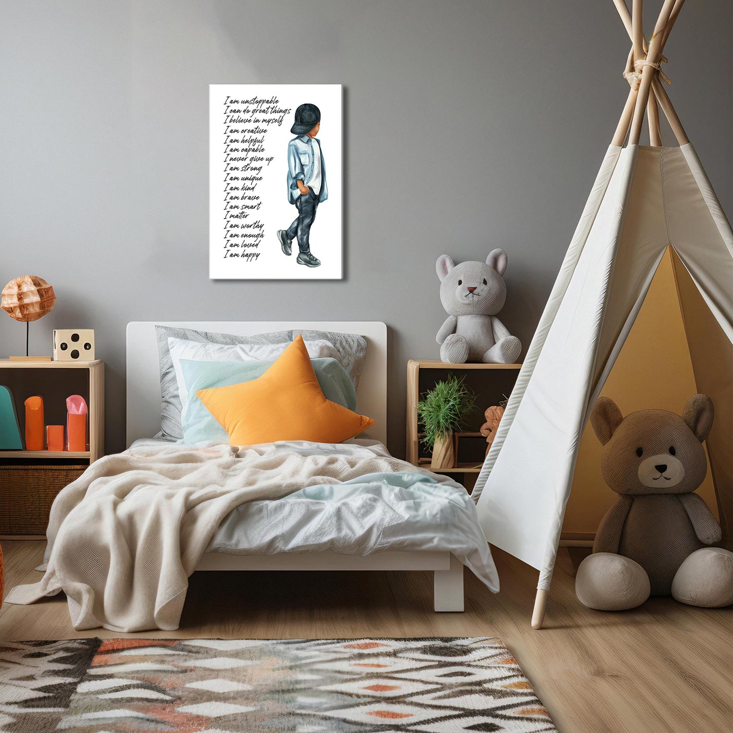Inspirational Black Boy Wall Art Black Boy Inspiring Wall Decor African American Poster Kids Positive Daily Affirmation Prints Motivational Quotes Painting for Boys Bedroom Playroom 12x16 Inch