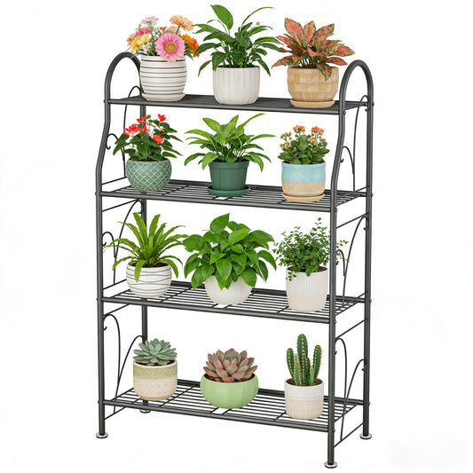 SORCEDAS Plant Stand Indoor Outdoor Plant Shelf 4 Tier Metal Corner Flower Stand Multiple Holder for Patio Garden Balcony Living Room, Dark Grey
