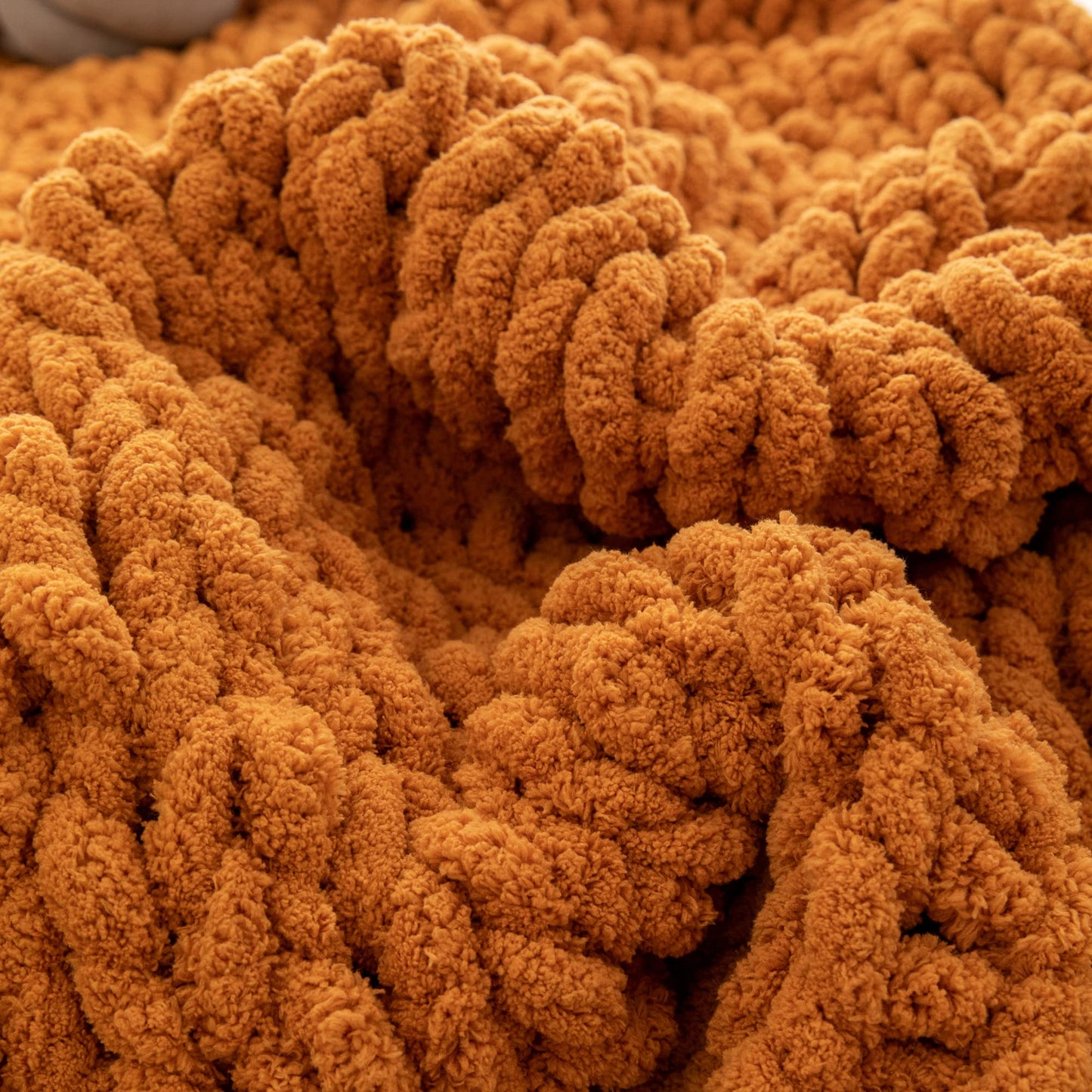 ATMOSURELY Ultra Soft Burnt Orange Chunky Knit Throw Blanket Cozy Fluffy Chenille Yarn Handmade Cable Knit Crochet Blanket for Bed Sofa Couch 50x60 Inches (Burnt Orange, 50"x60")