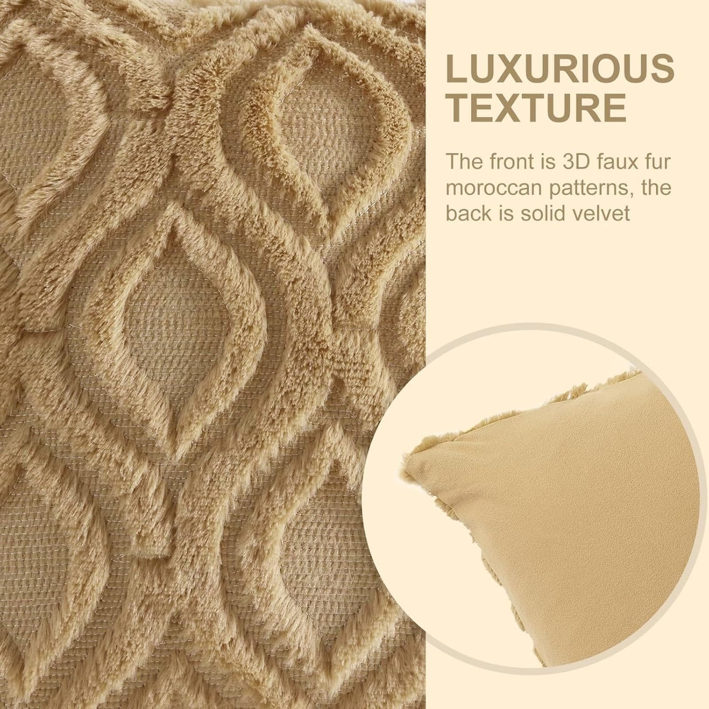 decorUhome Throw Pillow Covers 20x20 Inch Set of 2, Soft Plush Faux Wool Light Brown Khaki Solid Couch Pillow Covers, Accent Farmhouse Neutral Square Pillow Cases for Sofa Bed Living Room