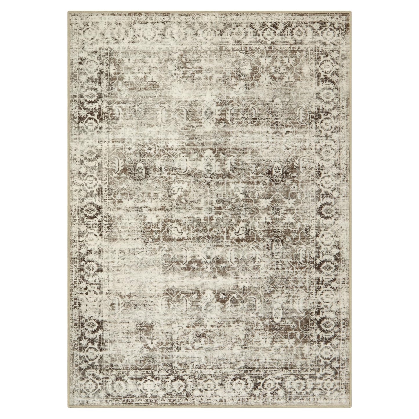 Lahome Margot Washable Rugs 5x7 Boho Living Room Area Rug,Soft Throw Bedroom Area Rug,Retro Distressed Non-Slip Low-Pile Accent Rug Indoor Carpet for Entryway Office Home Decor(5 x 7,Beige)