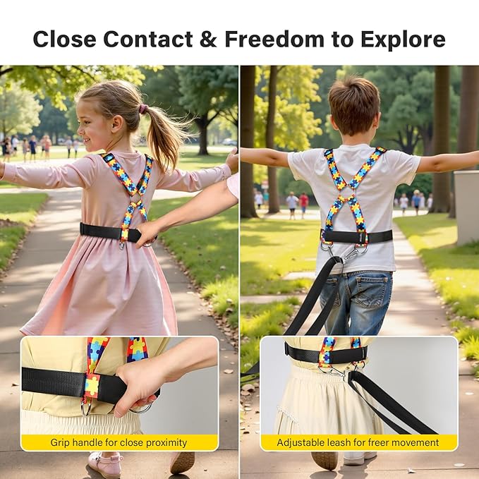 HOOMTREE Safety Harness Leash for Kids with Autism, Special Needs and Older Children Ages 3-6 | Adjustable Walking Harness with Grab Handle and Tether | Keep Active ADHD/ASD Autistic Kids Safe