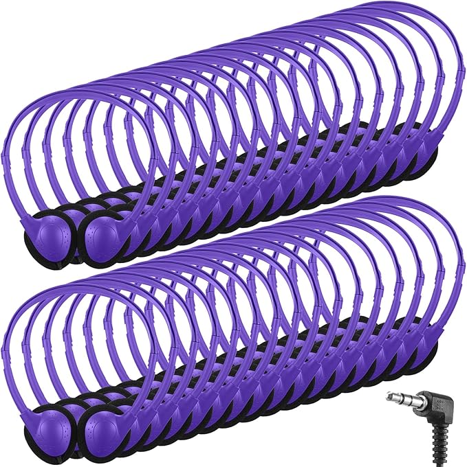 Konohan 10 Pack Headphones Bulk Headphone for School Classroom Student Wired Headphones Adjustable with 3.5 mm Jack for Adults (Purple)