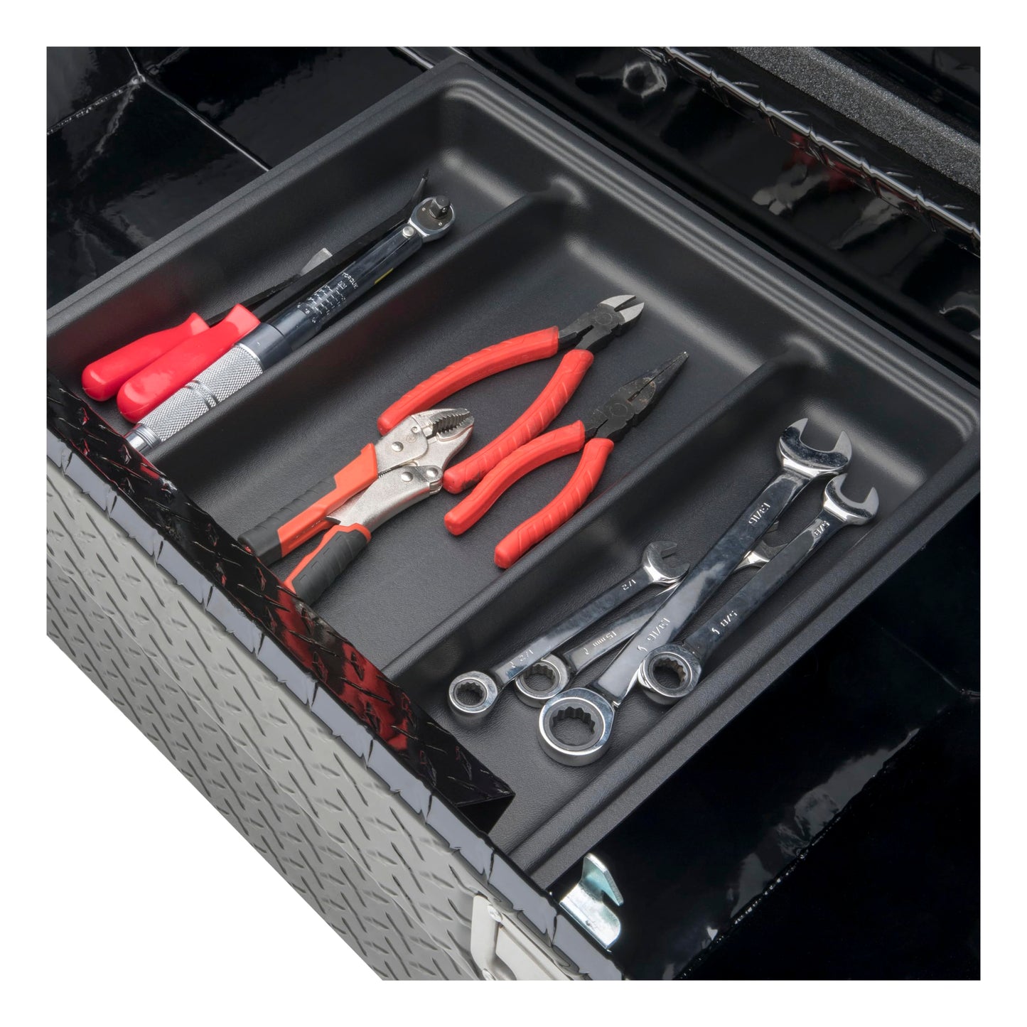 UWS TBS-69-LP-BLK Black Single Lid Low Profile Aluminum Toolbox with Beveled Insulated Lid