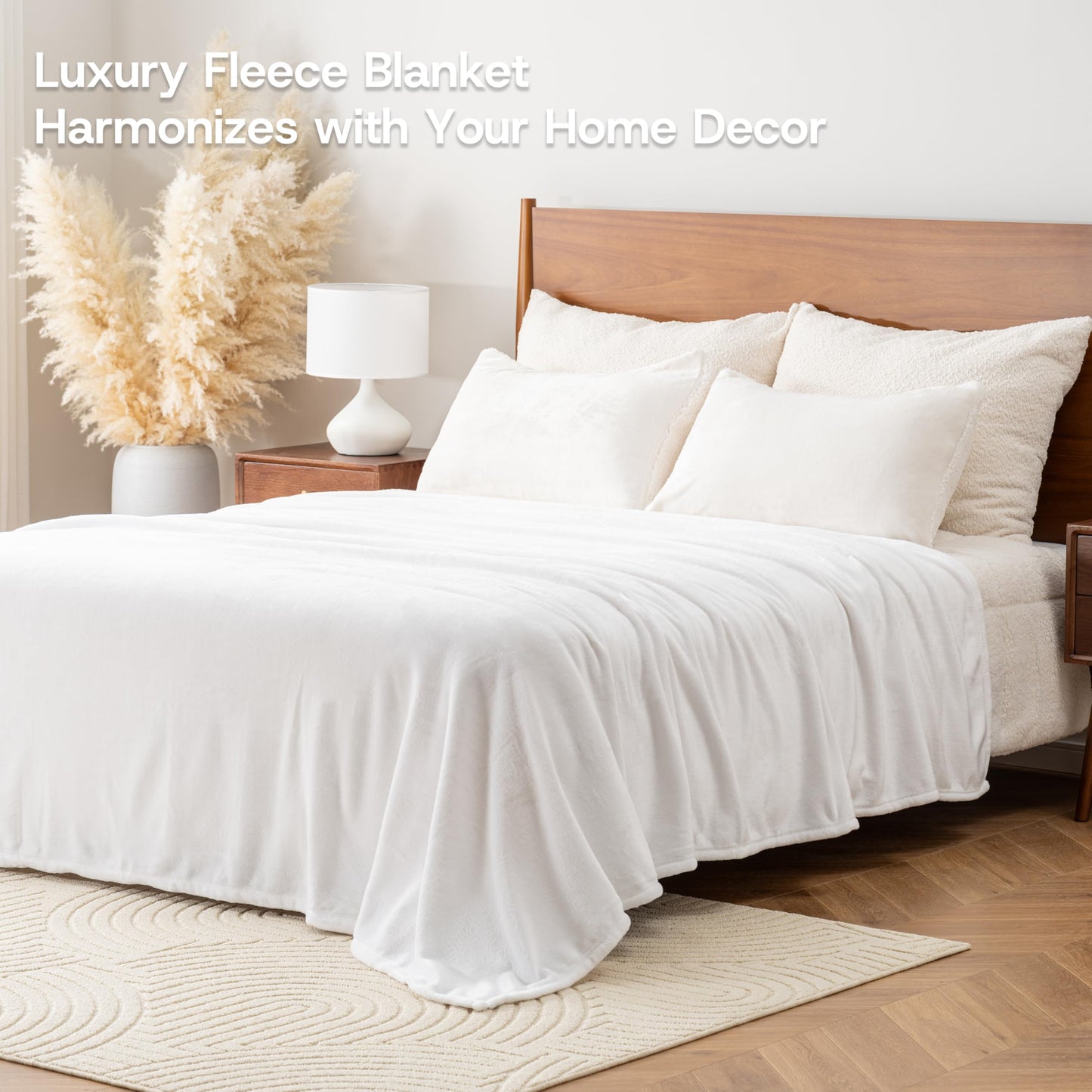 Sushing Luxury Fleece Warm Blanket, Soft Lightweight Velvety Plush Blanket for Sofa and Bed, Cozy Comfy for All Seasons(True White, 90×90 Inches)