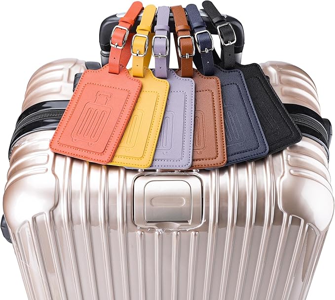 Teskyer Luggage Tags for Suitcases, TSA Approved with Privacy Protection Cover, Premium Faux Leather Bag Tags for Travel - 2 Pack, Black