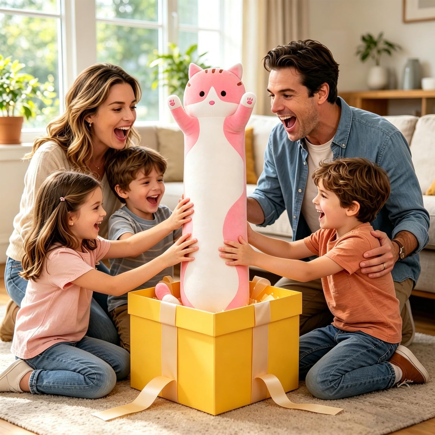 shangman Lovely Plush Cat Doll Cute Cartoon Soft Stuffed Kitten Long Throw Sleeping Pillow Doll Toy Gift for Kids Girlfriend Multiple Size (Pink,50cm/19.6in)