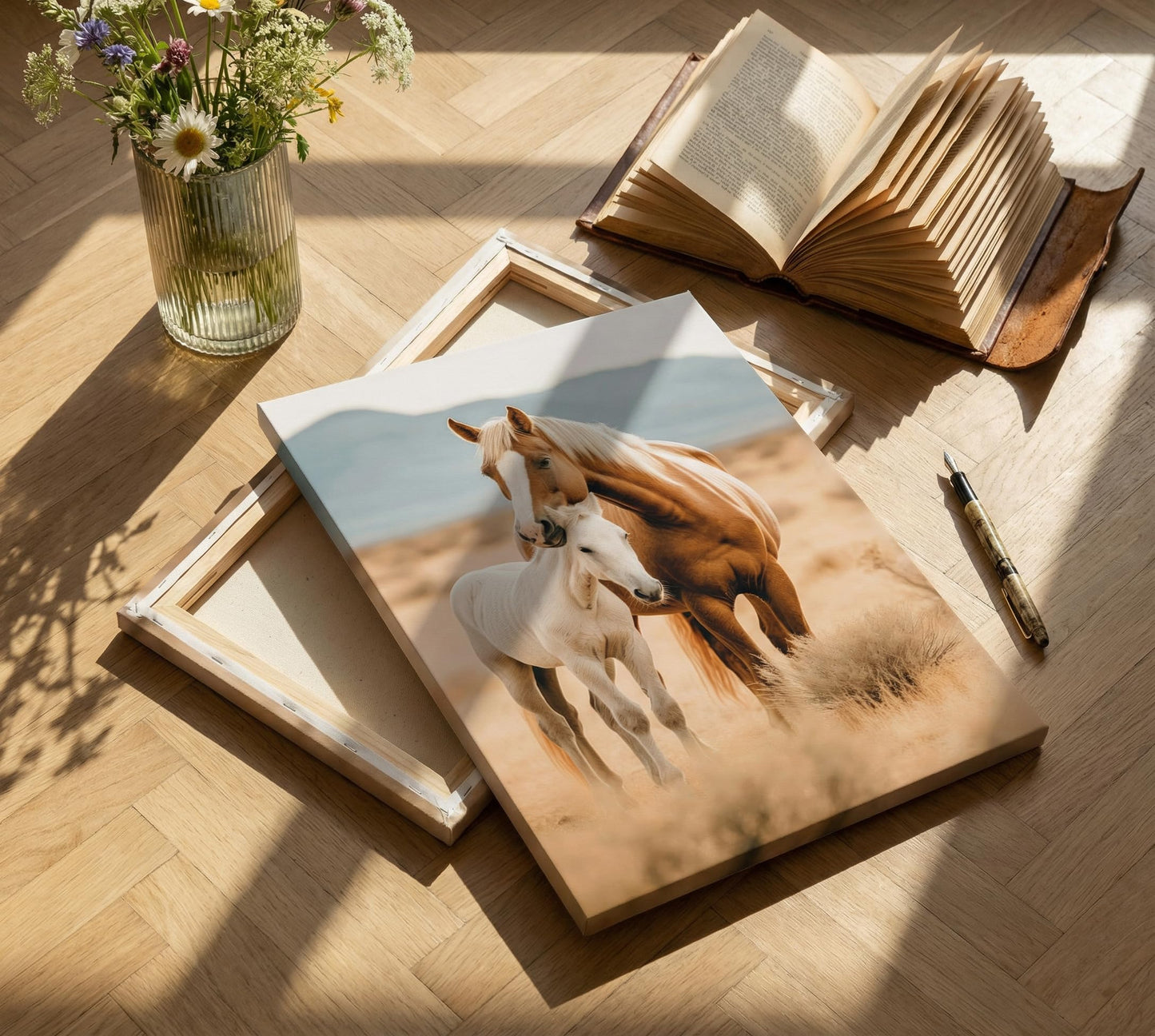 Farmhouse Horse Canvas Wall Art Country Style Colt Wall Decor Pictures Modern Farm West Animal Poster Painting Print for Living Room Bedroom Office Artwork Home Decoration 12x16in Framed
