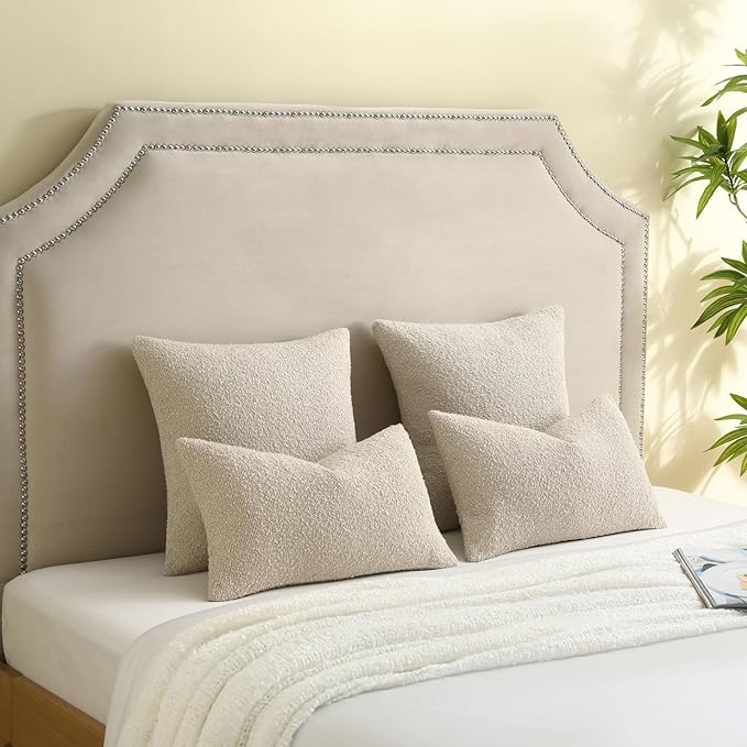 FUTEI Pack of 2 Oatmeal Decorative Throw Pillow Covers 22x22 Inch Soft Cozy Solid Boucle Textured Cushion Case,Modern Home Decor for Couch Bed Living Room