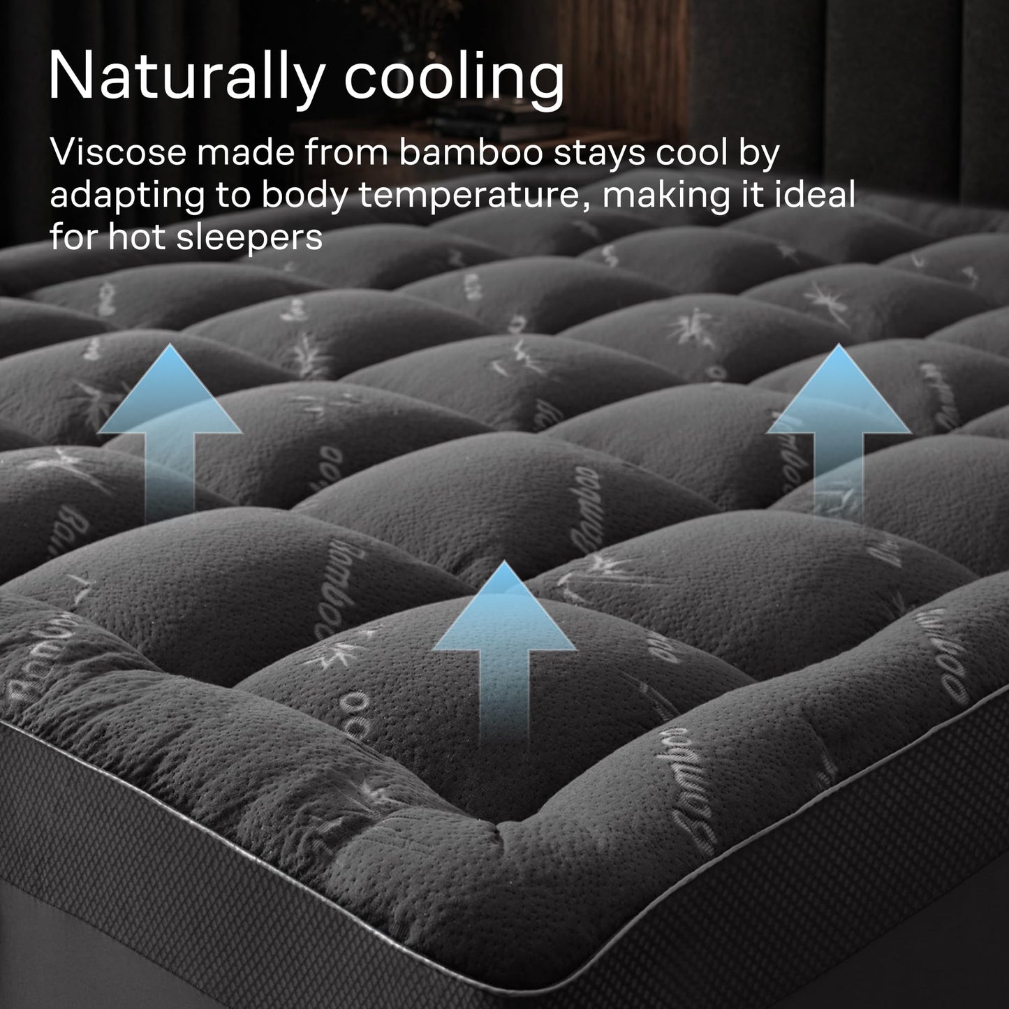 Dual-Layer 4 Inch Queen Size Mattress Topper - 2” Memory Foam + 2” Viscose Made from Bamboo Mattress Pad - Double the Comfort & Back Support - Removable & Machine-Washable Cover, Dark Gray