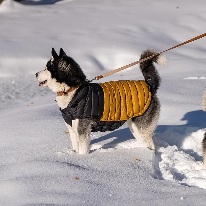 SPACE LION Dog Puffer Jacket, Down Winter Coat, Durable Outdoor Coat for Cold and Windy Conditions, Lightweight & Adjustable Fit Coats for Large Dogs, (BlackKhaki, Size28/4XL)