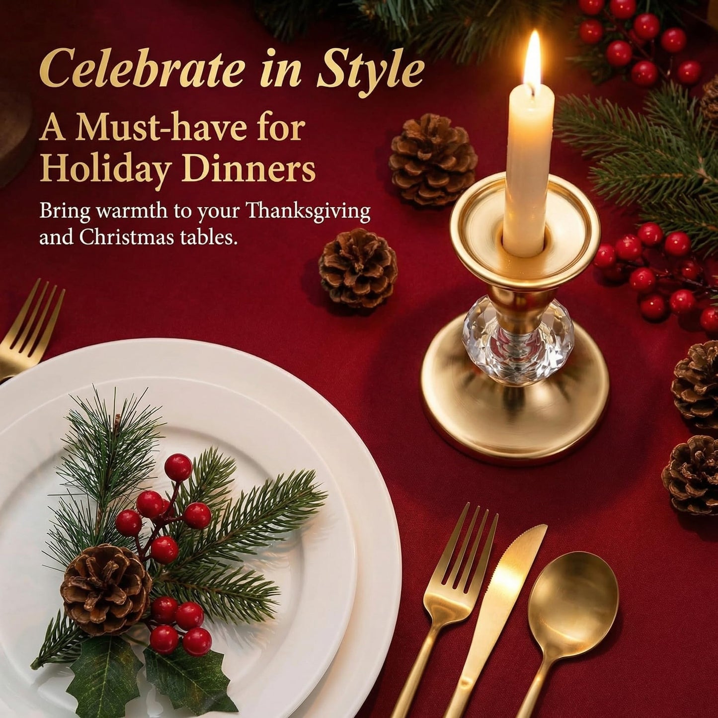 Candlestick Holders Taper Candle Holders, Candle Stick Candle Holder for Table Centerpiece, Wedding Reception, Festive Christmas Mantel Decoration or Home Decor(Gold, 2 Sets(4 Pcs))