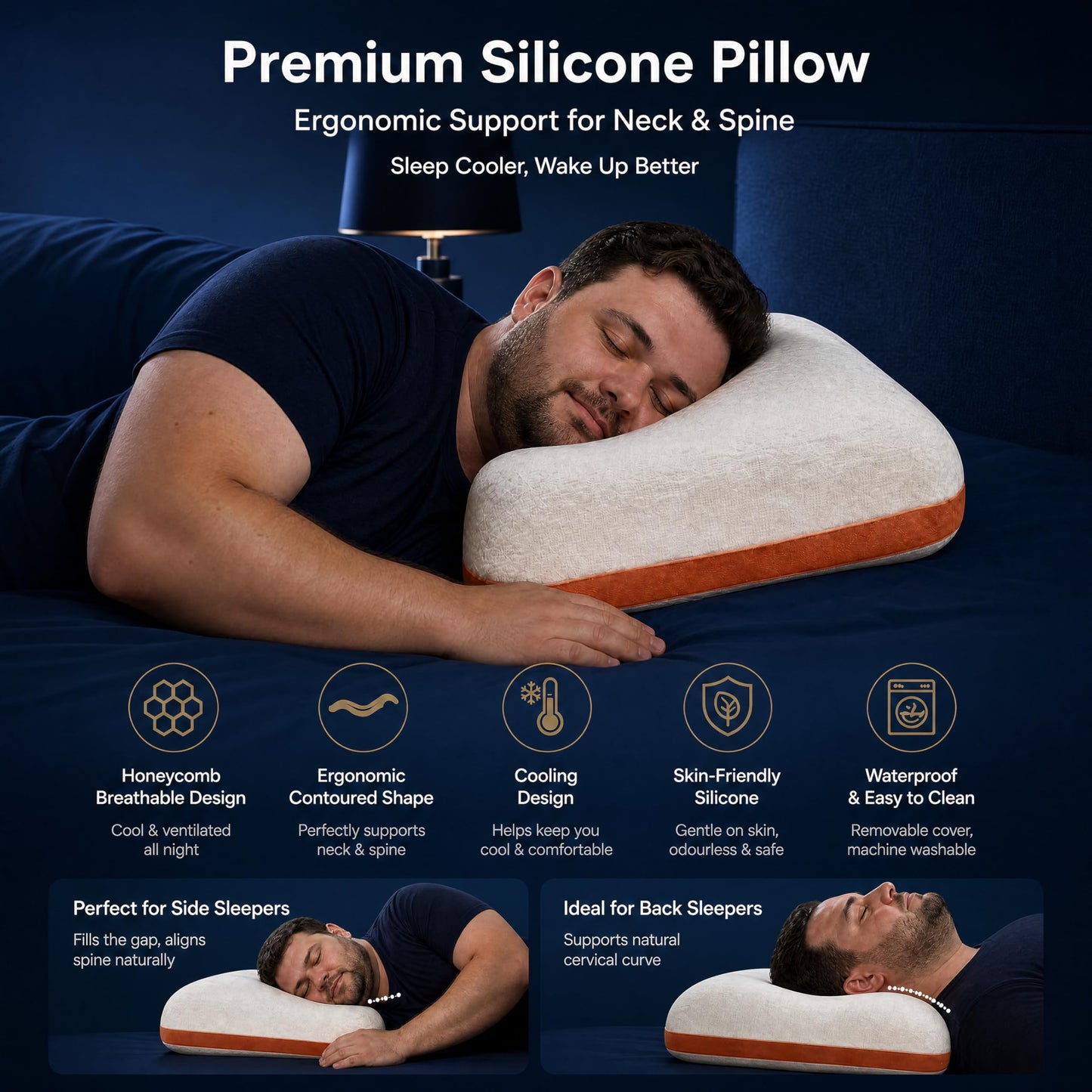 ASRIO Silicone Bed Pillow for Sleeping, Cooling Breathable Medium Firm Pillow with High Resilience Support, Washable Bed Pillow for Side Back and Stomach Sleepers,Queen Size