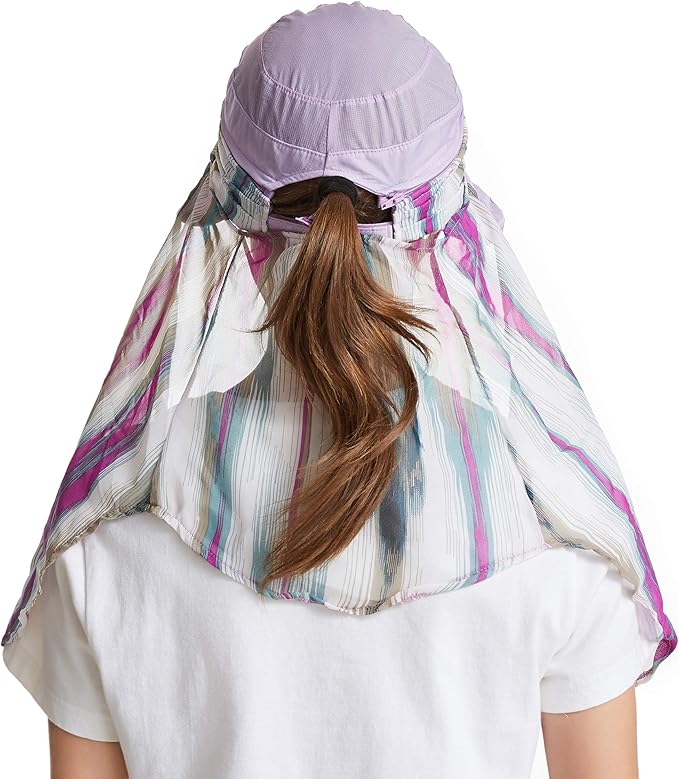 icolor Women Sun Hats UPF 50 Sun Protection Hat Summer Outdoor Neck Shield Flap Visor Hat Ponytail Hats Wide Brim Beach Hat