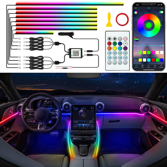 Jushope Car LED Strip Lights, Interior Acrylic LED Lights for Car with Dynamic Rainbow Dream Color Chasing, Ambient Lighting Kits Music Sync (8 in 1(6 * 29.5+43.3+14.5 inches))