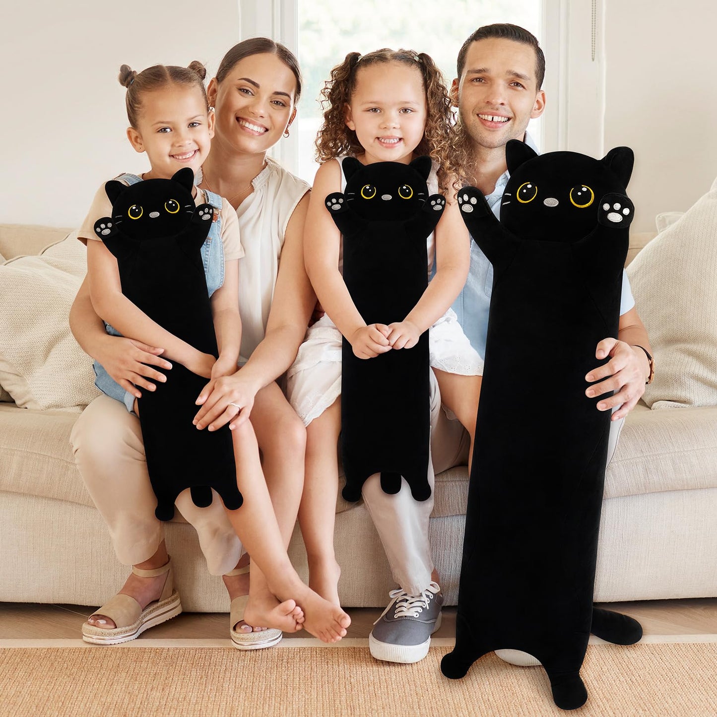 Sprinqdawin Cat Stuffed Animal-20” Black Cat Plush,Cute Plushies Animal Body Pillow,Kawaii Plush Toys Animals Gifts,Soft Animals Sleeping Hugging Pillow Cushion Dolls for Kids Adults Birthday
