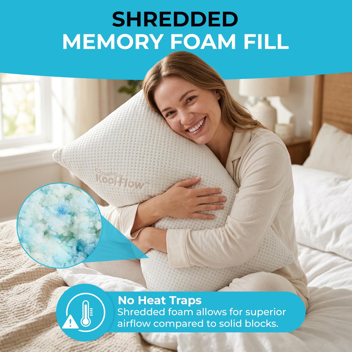 Xtreme Comforts Memory Foam Pillows | GREENGUARD Certified Shredded Foam Fill for Personalized Support | Slim Cooling Pillow for Sleeping on Side, Back & Stomach | 2 Pillows Standard Size