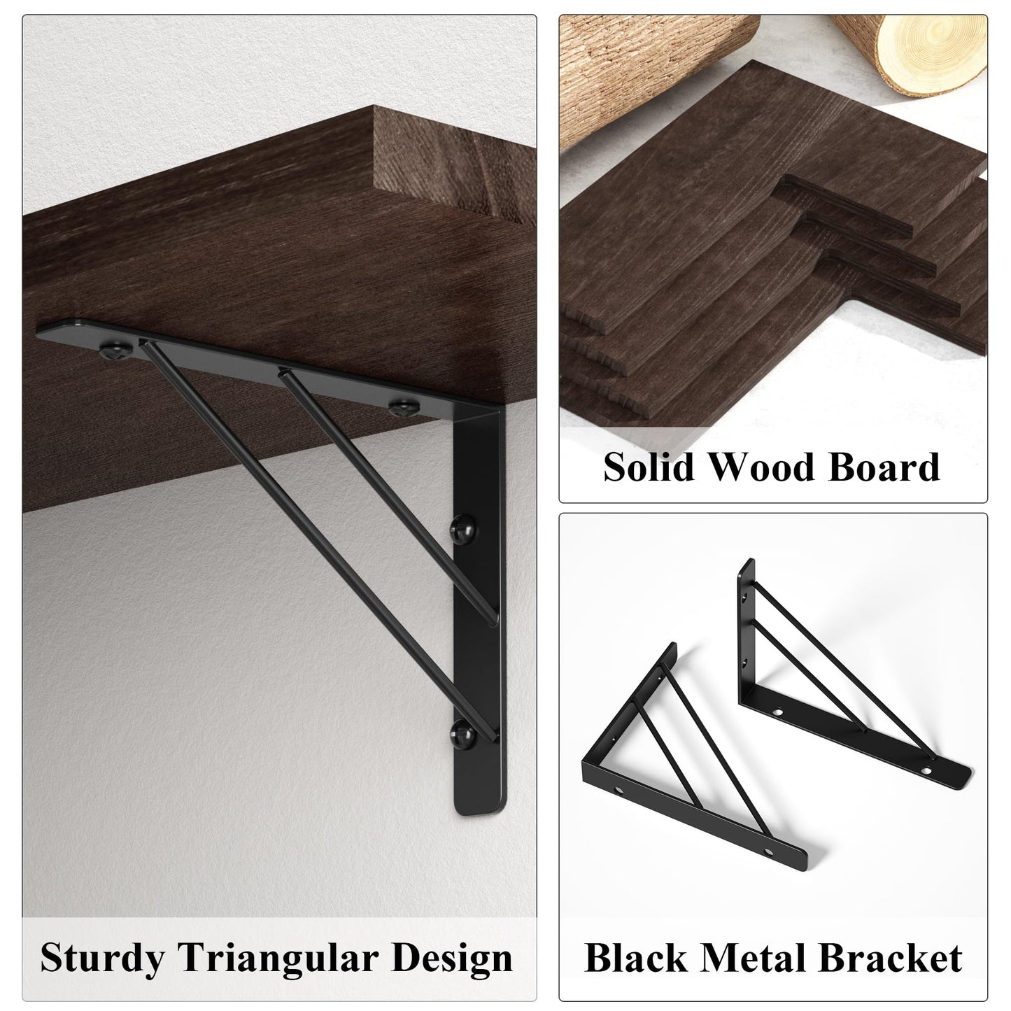 Love-KANKEI Corner Shelf Wall Mounted Set of 4, Floating Wall Shelves for Storage, Rustic Wood Hanging Shelves for Bathroom Kitchen Bedroom Living Room Display, Dark Brown
