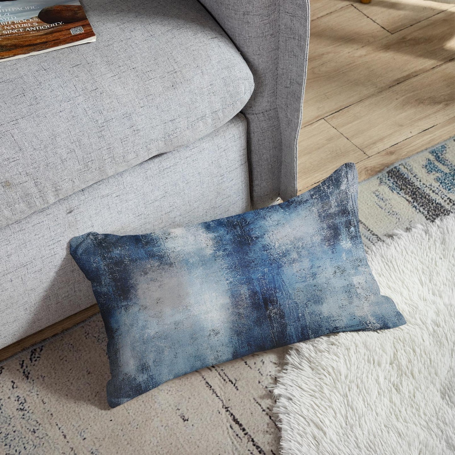Britimes Throw Pillow Covers Modern Home Art Decor, 12 x 20 Inches Set of 2 Pillow Cases Decorative, Abstract Oil Painting Pillowcases for Bedroom, Living Room, Navy Blue Accent