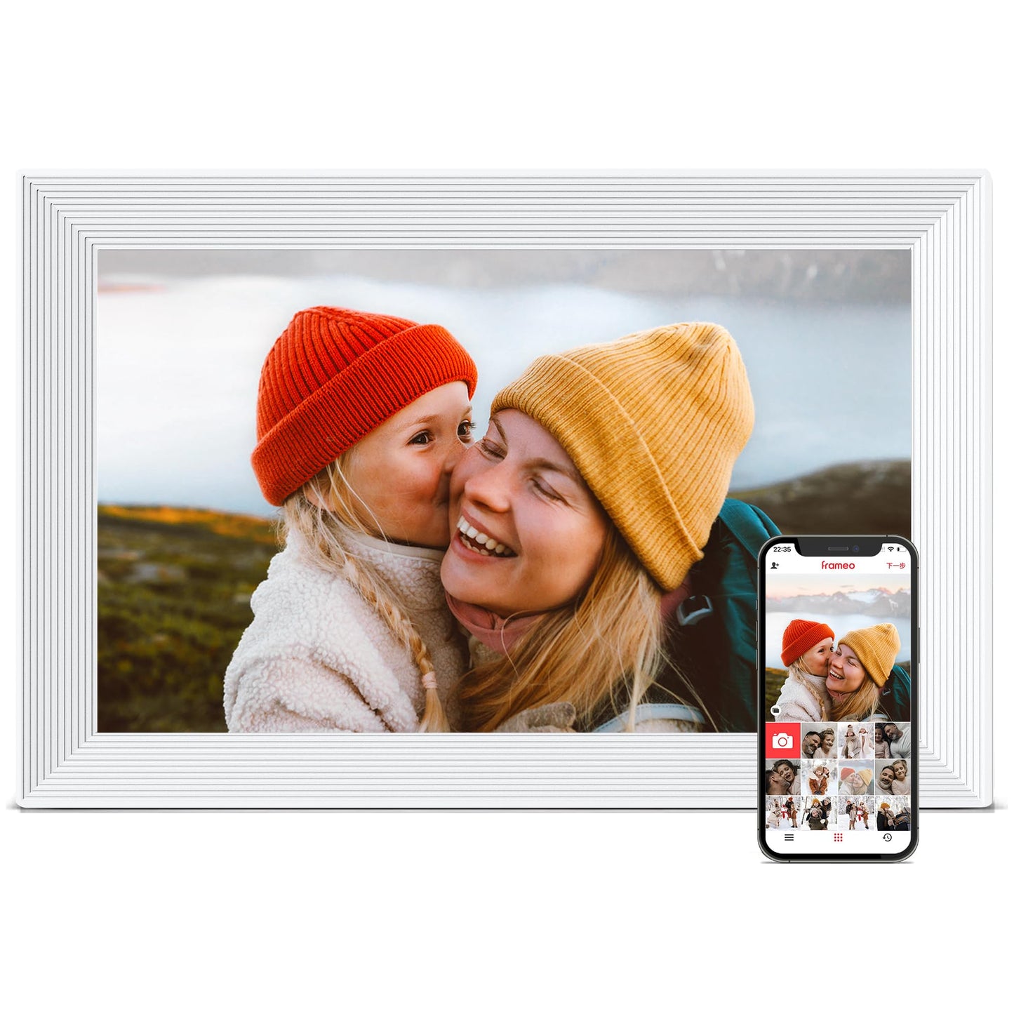 Frameo Digital Picture Frame, 10.1'' Frameo Digital Frame WiFi, 1280 * 800 IPS HD Touchscreen, 32GB Storage, Instant Share Pictures Video, Smart Photo Frame Electronic, Gifts for Mom, House Warming
