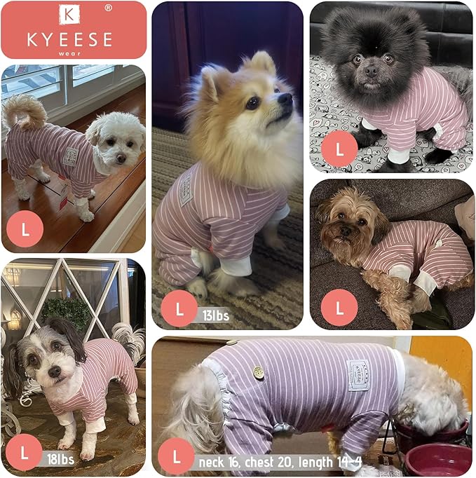 KYEESE Dog Pajamas Soft Striped Pet Jumpsuit Lightweight Doggie Jammies 4 Legs Dog Clothes Stretchable Pajamas Breathable Cozy Outfit Comfortable Onesie Sleepwear for Small Dogs,Pink Striped, Large